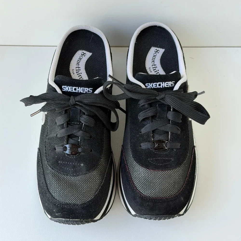 Vintage Skechers Somethin' Else Mules Women 7.5 Black Platform Y2K Sneakers